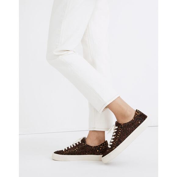 MADEWELL Sidewalk Sneakers in Painted Leopard Colorblock Calf Hair, Size 8 - Picture 5 of 13